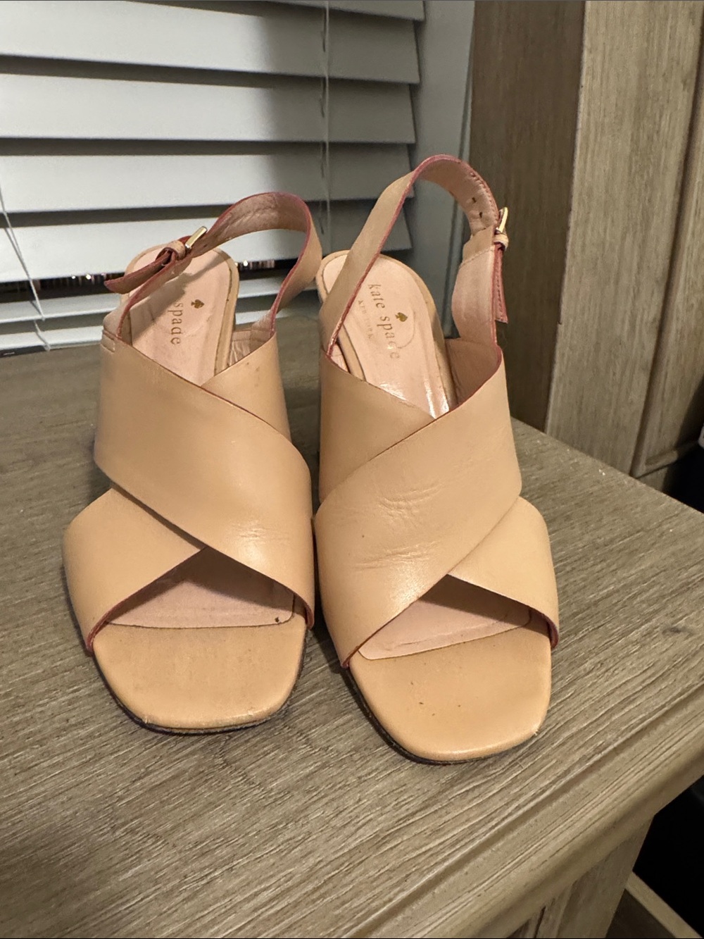 kate spade Nude Beige Crisscross Leather Slingback Heels